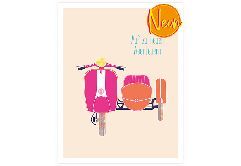 Vespa Beiwagen | AuriCard | Neon Postkarte