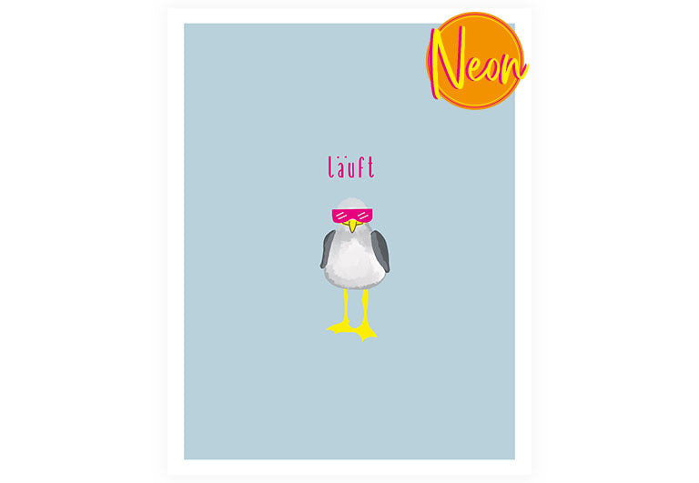 Möwe läuft | AuriCard | Neon Postkarte