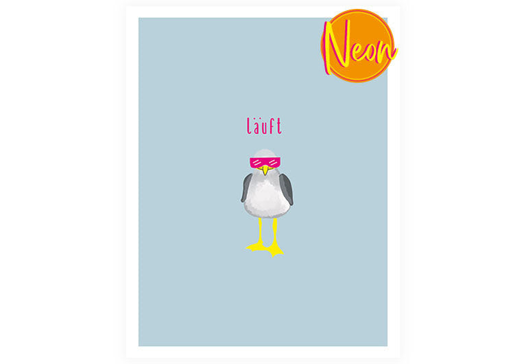 Möwe läuft | AuriCard | Neon Postkarte
