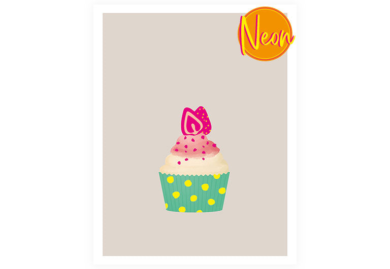 Cupcake Erdbeeren | AuriCard | Neon Postkarte