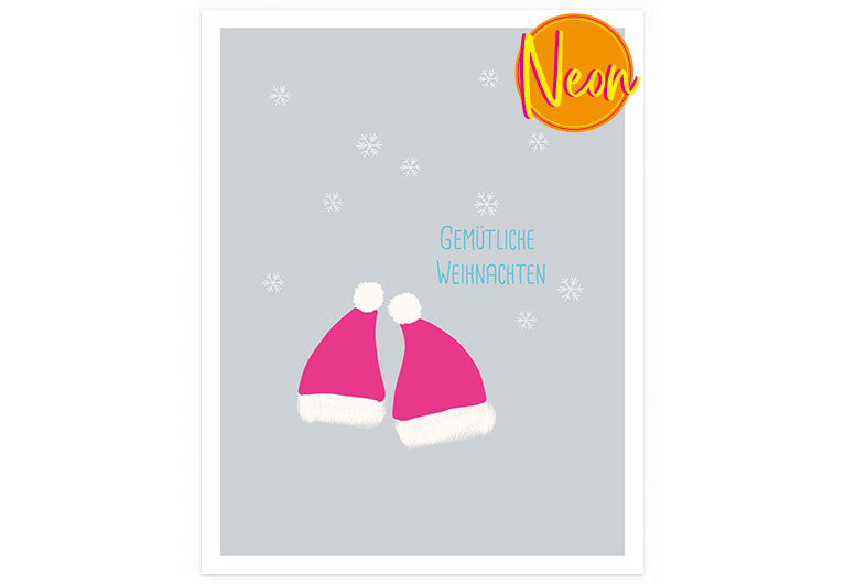 X Weihnachtsmützen | AuriCard | Weihnachten | Neon Postkarte