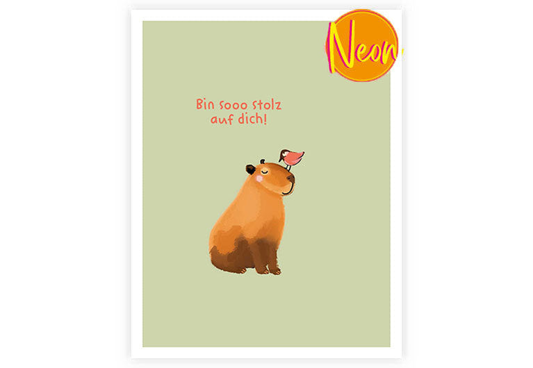 Capibara stolz auf dich | AuriCard | Neon Postkarte | Motivation