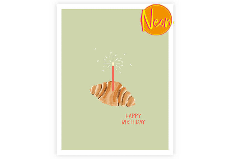 Happy Birthday Croissant | AuriCard | Neon Postkarte | Geburtstag