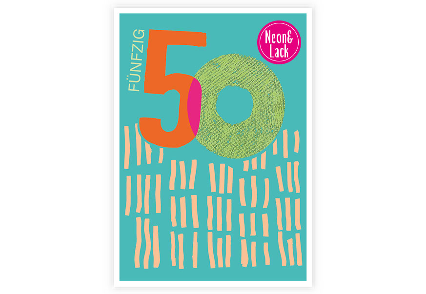 Fünfzig | Neon Postkarte | Geburtstag