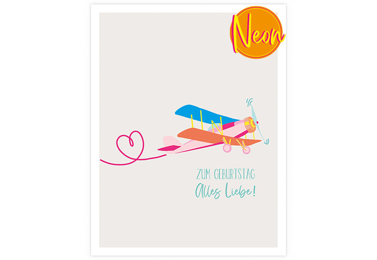 Flugzeug | AuriCard | Neon Postkarte