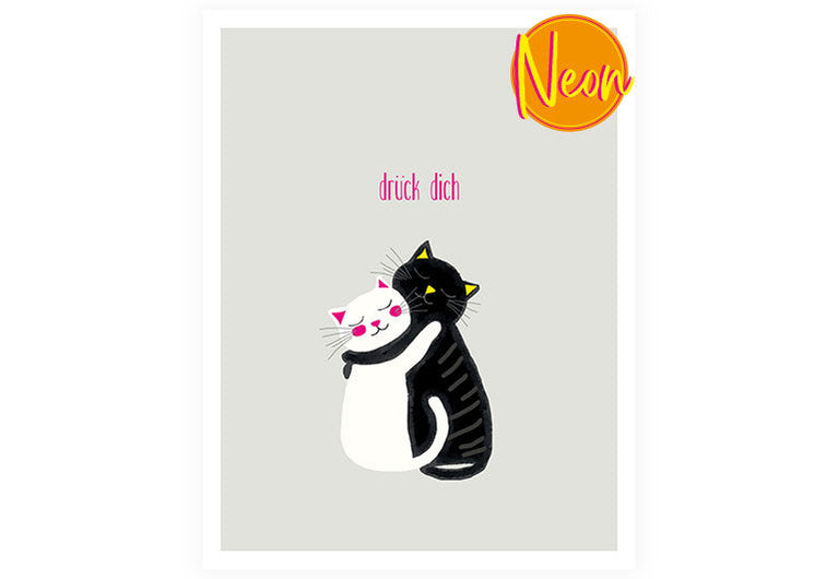 Katzen drück dich | AuriCard | Neon Postkarte