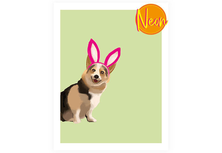 Corgi Hasenohren | AuriCard | Neon Postkarte | Humor