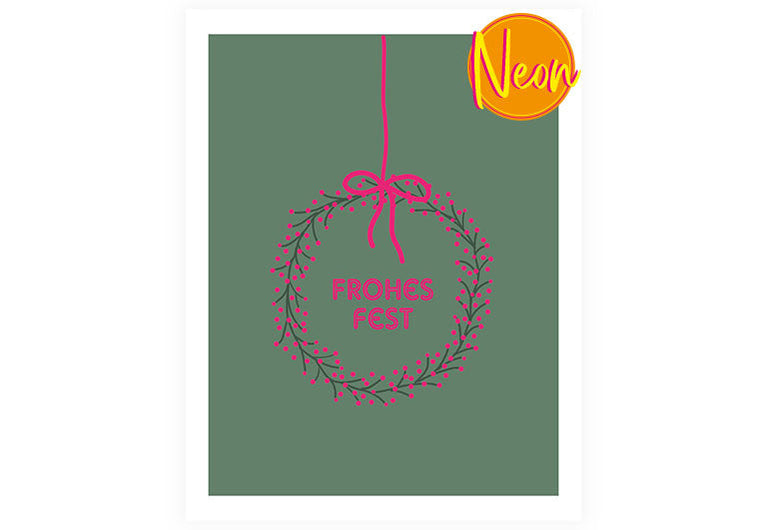 Frohes Fest Kranz | AuriCard | Neon Postkarte | Weihnachten