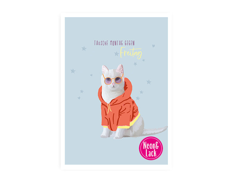 Katze Montag | Neon Postkarte | Humor
