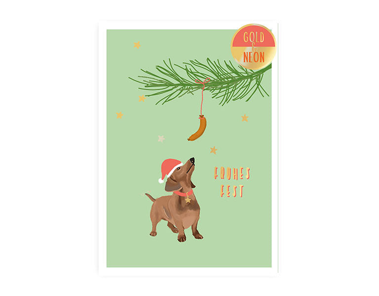 Dackel Wurst | Neon Postkarte | Weihnachten