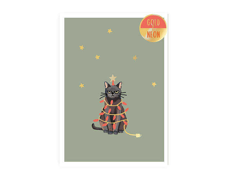 Katze Girlande | Neon Postkarte | Weihnachten