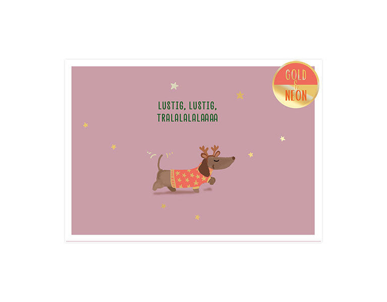 Dackel lustig lustig | Neon Postkarte | Weihnachten